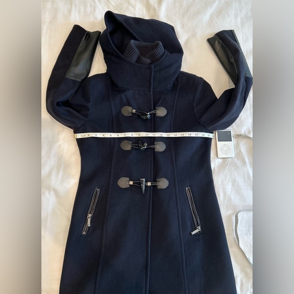 BCBG MaxAzria Samantha Wool Hooded Duffle Toggle Coat Navy Blue Women Sz M - Picture 6 of 11